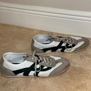 White, Grey & Forest Green Sneakers